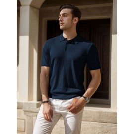 3 peças de camisas polo de malha listrada para homem - Elegantes tops de manga curta com botões e gola clássica, respiráveis e confortáveis para uso casual ou elegante, roupa masculina versátil, design elegante, textura suave