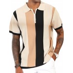 Camisa polo de manga curta com bloco de cores elegantes para homem, ideal para desportos ao ar livre como golfe e ténis, com gola levantada.