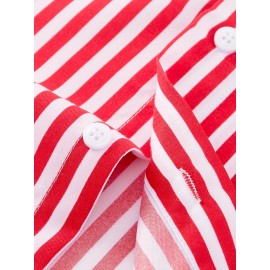 Camisa Masculina Casual Estilo Britânico Slim Fit de Manga Longa - Listras Verticais Azul e Branco com Gola Quadrada, Botões e Barra em V para Uso Externo & Casual em Todas as Estações, Tecido Não Elástico