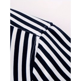 Camisa Masculina Casual Estilo Britânico Slim Fit de Manga Longa - Listras Verticais Azul e Branco com Gola Quadrada, Botões e Barra em V para Uso Externo & Casual em Todas as Estações, Tecido Não Elástico