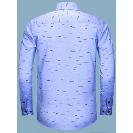 Camisa masculina de manga comprida com botões e estampado de listras, estilo clássico, camisa casual para todos os dias, versátil para uso casual.