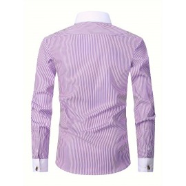 ESEA Homens Têm Bolsos Formais Camisa de Manga Comprida Temperamento Maduro Banquete Evento Camisa Francesa Apenas Camisas
