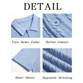 Camisas de homem com mangas curtas e botões casuais texturizados, ideais para a praia no verão.