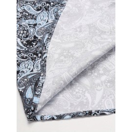 Camisa Masculina Slim Fit com Estampa Paisley de Manga Longa e Botões com Bolso no Peito - Azul Vibrante & Design Floral Preto, Camisa Casual para Ocasiões Formais ou Semi-Formais, Elegância Diária | Camisa com Estampa Paisley | Tecido de Poliéster