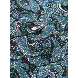 Camisa Masculina Slim Fit com Estampa Paisley de Manga Longa e Botões com Bolso no Peito - Azul Vibrante & Design Floral Preto, Camisa Casual para Ocasiões Formais ou Semi-Formais, Elegância Diária | Camisa com Estampa Paisley | Tecido de Poliéster