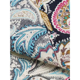 Camisa Masculina Slim Fit com Estampa Paisley de Manga Longa e Botões com Bolso no Peito - Azul Vibrante & Design Floral Preto, Camisa Casual para Ocasiões Formais ou Semi-Formais, Elegância Diária | Camisa com Estampa Paisley | Tecido de Poliéster