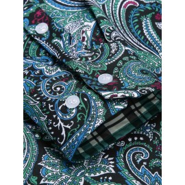 Camisa Masculina Slim Fit com Estampa Paisley de Manga Longa e Botões com Bolso no Peito - Azul Vibrante & Design Floral Preto, Camisa Casual para Ocasiões Formais ou Semi-Formais, Elegância Diária | Camisa com Estampa Paisley | Tecido de Poliéster