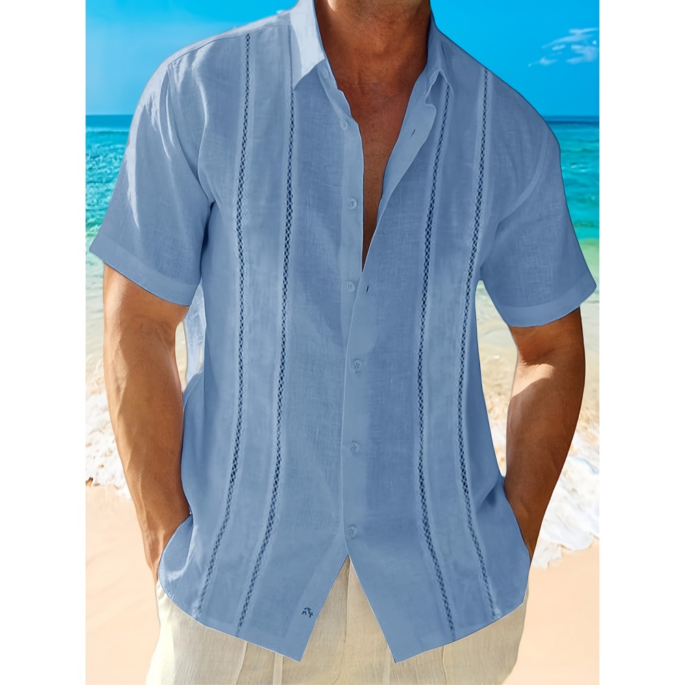 Camisetas Guayabera de Manga Curta para Homens Camisa de Botão Tops de Verão