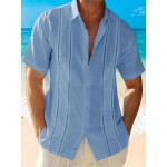 Camisetas Guayabera de Manga Curta para Homens Camisa de Botão Tops de Verão