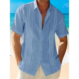 Camisetas Guayabera de Manga Curta para Homens Camisa de Botão Tops de Verão