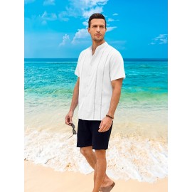 Camisetas Guayabera de Manga Curta para Homens Camisa de Botão Tops de Verão