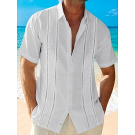 Camisetas Guayabera de Manga Curta para Homens Camisa de Botão Tops de Verão