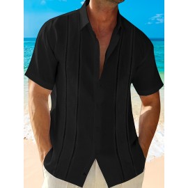 Camisetas Guayabera de Manga Curta para Homens Camisa de Botão Tops de Verão