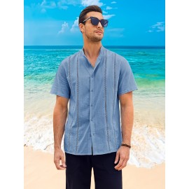 Camisetas Guayabera de Manga Curta para Homens Camisa de Botão Tops de Verão