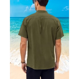 Camisetas Guayabera de Manga Curta para Homens Camisa de Botão Tops de Verão