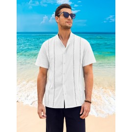 Camisetas Guayabera de Manga Curta para Homens Camisa de Botão Tops de Verão