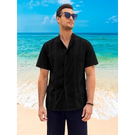 Camisetas Guayabera de Manga Curta para Homens Camisa de Botão Tops de Verão