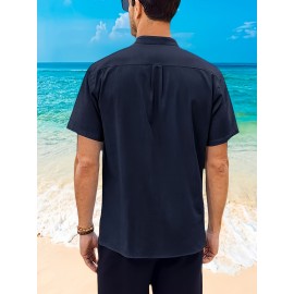 Camisetas Guayabera de Manga Curta para Homens Camisa de Botão Tops de Verão