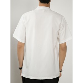 Camisa de manga curta de cor sólida com botão de placa de gola levantada fina e solta de estilo chinês para meninos e adolescentes no verão.