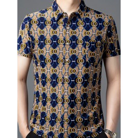 1-Pacote Camisa Casual Masculina SINBOS - Leve e Respirável, Manga Curta com Botões Frontais, Cores Azul Marinho/Bege/Azul/Dourado para Escritório e Eventos Formais - Corte Elegante, Estampa Listrada, Construção Durável, Bolsa Inclusa, Ideal para Profissi