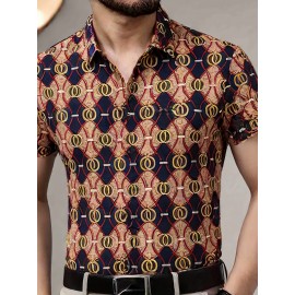 1-Pacote Camisa Casual Masculina SINBOS - Leve e Respirável, Manga Curta com Botões Frontais, Cores Azul Marinho/Bege/Azul/Dourado para Escritório e Eventos Formais - Corte Elegante, Estampa Listrada, Construção Durável, Bolsa Inclusa, Ideal para Profissi