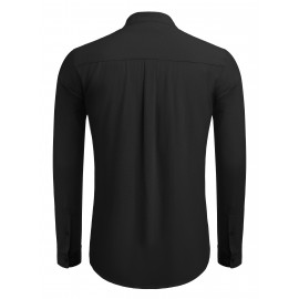 Camisa Oxford de manga comprida para homem, com botões e gola de banda, ideal para o verão na praia.