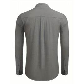 Camisa Oxford de manga comprida para homem, com botões e gola de banda, ideal para o verão na praia.