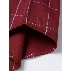 Camisa Masculina de Verão Xadrez Manga Curta - Resistente a Rugas, Sem Passar, Gola Alta com Botões, Estampa Quadriculada em Cor Sólida, Slim Fit Casual para Escritório e Dia a Dia, Leve e Respirável, Vestuário Profissional Moderno, Construção Durável, Ca