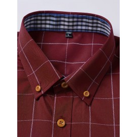 Camisa Masculina de Verão Xadrez Manga Curta - Resistente a Rugas, Sem Passar, Gola Alta com Botões, Estampa Quadriculada em Cor Sólida, Slim Fit Casual para Escritório e Dia a Dia, Leve e Respirável, Vestuário Profissional Moderno, Construção Durável, Ca