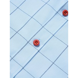 Camisa Masculina de Verão Xadrez Manga Curta - Resistente a Rugas, Sem Passar, Gola Alta com Botões, Estampa Quadriculada em Cor Sólida, Slim Fit Casual para Escritório e Dia a Dia, Leve e Respirável, Vestuário Profissional Moderno, Construção Durável, Ca