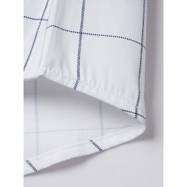 Camisa Masculina de Verão Xadrez Manga Curta - Resistente a Rugas, Sem Passar, Gola Alta com Botões, Estampa Quadriculada em Cor Sólida, Slim Fit Casual para Escritório e Dia a Dia, Leve e Respirável, Vestuário Profissional Moderno, Construção Durável, Ca
