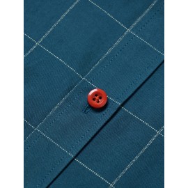 Camisa Masculina de Verão Xadrez Manga Curta - Resistente a Rugas, Sem Passar, Gola Alta com Botões, Estampa Quadriculada em Cor Sólida, Slim Fit Casual para Escritório e Dia a Dia, Leve e Respirável, Vestuário Profissional Moderno, Construção Durável, Ca