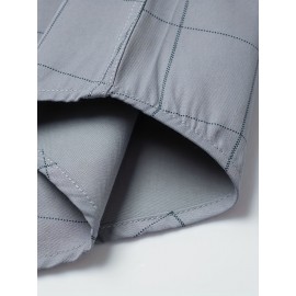 Camisa Masculina de Verão Xadrez Manga Curta - Resistente a Rugas, Sem Passar, Gola Alta com Botões, Estampa Quadriculada em Cor Sólida, Slim Fit Casual para Escritório e Dia a Dia, Leve e Respirável, Vestuário Profissional Moderno, Construção Durável, Ca