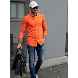 Camisa Social Masculina Elegante de Manga Longa - Gola Quadrada, Botões Simples com Barra Umbrella, Lavável em Máquina, Cor Sólida para Negócios Casual, Casamentos e Eventos ao Ar Livre, Confortável, Material Respirável, Estilo Clássico, Ideal para Ocasiõ