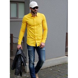 Camisa Social Masculina Elegante de Manga Longa - Gola Quadrada, Botões Simples com Barra Umbrella, Lavável em Máquina, Cor Sólida para Negócios Casual, Casamentos e Eventos ao Ar Livre, Confortável, Material Respirável, Estilo Clássico, Ideal para Ocasiõ