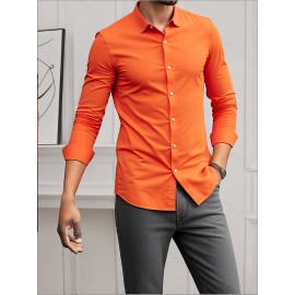 Camisa Social Masculina Elegante de Manga Longa - Gola Quadrada, Botões Simples com Barra Umbrella, Lavável em Máquina, Cor Sólida para Negócios Casual, Casamentos e Eventos ao Ar Livre, Confortável, Material Respirável, Estilo Clássico, Ideal para Ocasiõ