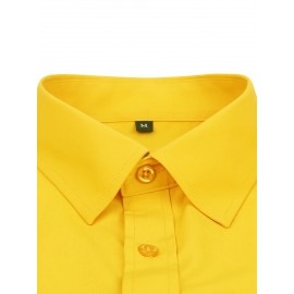Camisa Social Masculina Elegante de Manga Longa - Gola Quadrada, Botões Simples com Barra Umbrella, Lavável em Máquina, Cor Sólida para Negócios Casual, Casamentos e Eventos ao Ar Livre, Confortável, Material Respirável, Estilo Clássico, Ideal para Ocasiõ
