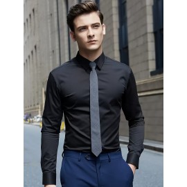 Conjunto de 3 Camisas Sociais Masculinas Slim Fit Manga Comprida - Azul-Petróleo, com Botões e Abotoadura Simples, para Todas as Estações, Vestuário Casual e de Negócios, Forro de Poliéster, Tamanhos Grandes Disponíveis, Camisas Versáteis | Camisa de Cor 