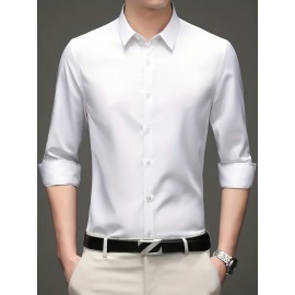 Conjunto de 3 Camisas Sociais Masculinas Slim Fit Manga Comprida - Azul-Petróleo, com Botões e Abotoadura Simples, para Todas as Estações, Vestuário Casual e de Negócios, Forro de Poliéster, Tamanhos Grandes Disponíveis, Camisas Versáteis | Camisa de Cor 