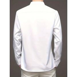 Conjunto de 3 Camisas Sociais Masculinas Slim Fit Manga Comprida - Azul-Petróleo, com Botões e Abotoadura Simples, para Todas as Estações, Vestuário Casual e de Negócios, Forro de Poliéster, Tamanhos Grandes Disponíveis, Camisas Versáteis | Camisa de Cor 