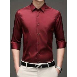 Conjunto de 3 Camisas Sociais Masculinas Slim Fit Manga Comprida - Azul-Petróleo, com Botões e Abotoadura Simples, para Todas as Estações, Vestuário Casual e de Negócios, Forro de Poliéster, Tamanhos Grandes Disponíveis, Camisas Versáteis | Camisa de Cor 