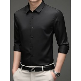 Conjunto de 3 Camisas Sociais Masculinas Slim Fit Manga Comprida - Azul-Petróleo, com Botões e Abotoadura Simples, para Todas as Estações, Vestuário Casual e de Negócios, Forro de Poliéster, Tamanhos Grandes Disponíveis, Camisas Versáteis | Camisa de Cor 