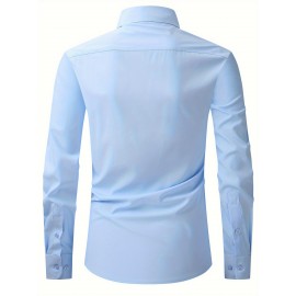 Conjunto de 3 Camisas Sociais Masculinas Slim Fit Manga Comprida - Azul-Petróleo, com Botões e Abotoadura Simples, para Todas as Estações, Vestuário Casual e de Negócios, Forro de Poliéster, Tamanhos Grandes Disponíveis, Camisas Versáteis | Camisa de Cor 