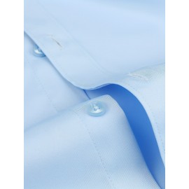 Conjunto de 3 Camisas Sociais Masculinas Slim Fit Manga Comprida - Azul-Petróleo, com Botões e Abotoadura Simples, para Todas as Estações, Vestuário Casual e de Negócios, Forro de Poliéster, Tamanhos Grandes Disponíveis, Camisas Versáteis | Camisa de Cor 
