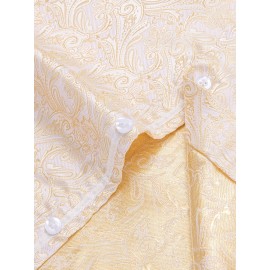 Camisa de Vestir Masculina Vintage Bege Paisley de Manga Longa - Tecido de Poliéster Luxuoso, Gola com Botões, Padrão Floral Elegante para Ocasiões Formais, Casamentos & Eventos de Negócios, Traje de Casamento | Camisa Masculina de Luxo | Camisa de Corte 