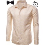 Camisa de Vestir Masculina Vintage Bege Paisley de Manga Longa - Tecido de Poliéster Luxuoso, Gola com Botões, Padrão Floral Elegante para Ocasiões Formais, Casamentos & Eventos de Negócios, Traje de Casamento | Camisa Masculina de Luxo | Camisa de Corte 