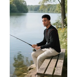 Camisetas Henley Masculinas de Verão - Camisas Clássicas de Manga Longa Leves com Botões, Decote em V e Design de Costura Contrastante no Gola para Looks Casuais