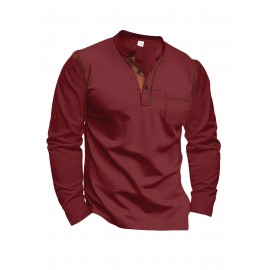 Camisetas Henley Masculinas de Verão - Camisas Clássicas de Manga Longa Leves com Botões, Decote em V e Design de Costura Contrastante no Gola para Looks Casuais