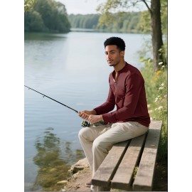 Camisetas Henley Masculinas de Verão - Camisas Clássicas de Manga Longa Leves com Botões, Decote em V e Design de Costura Contrastante no Gola para Looks Casuais