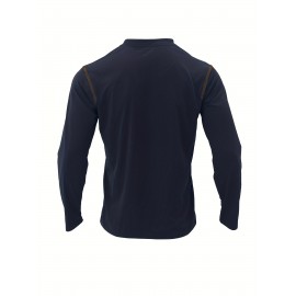 Camisetas Henley Masculinas de Verão - Camisas Clássicas de Manga Longa Leves com Botões, Decote em V e Design de Costura Contrastante no Gola para Looks Casuais